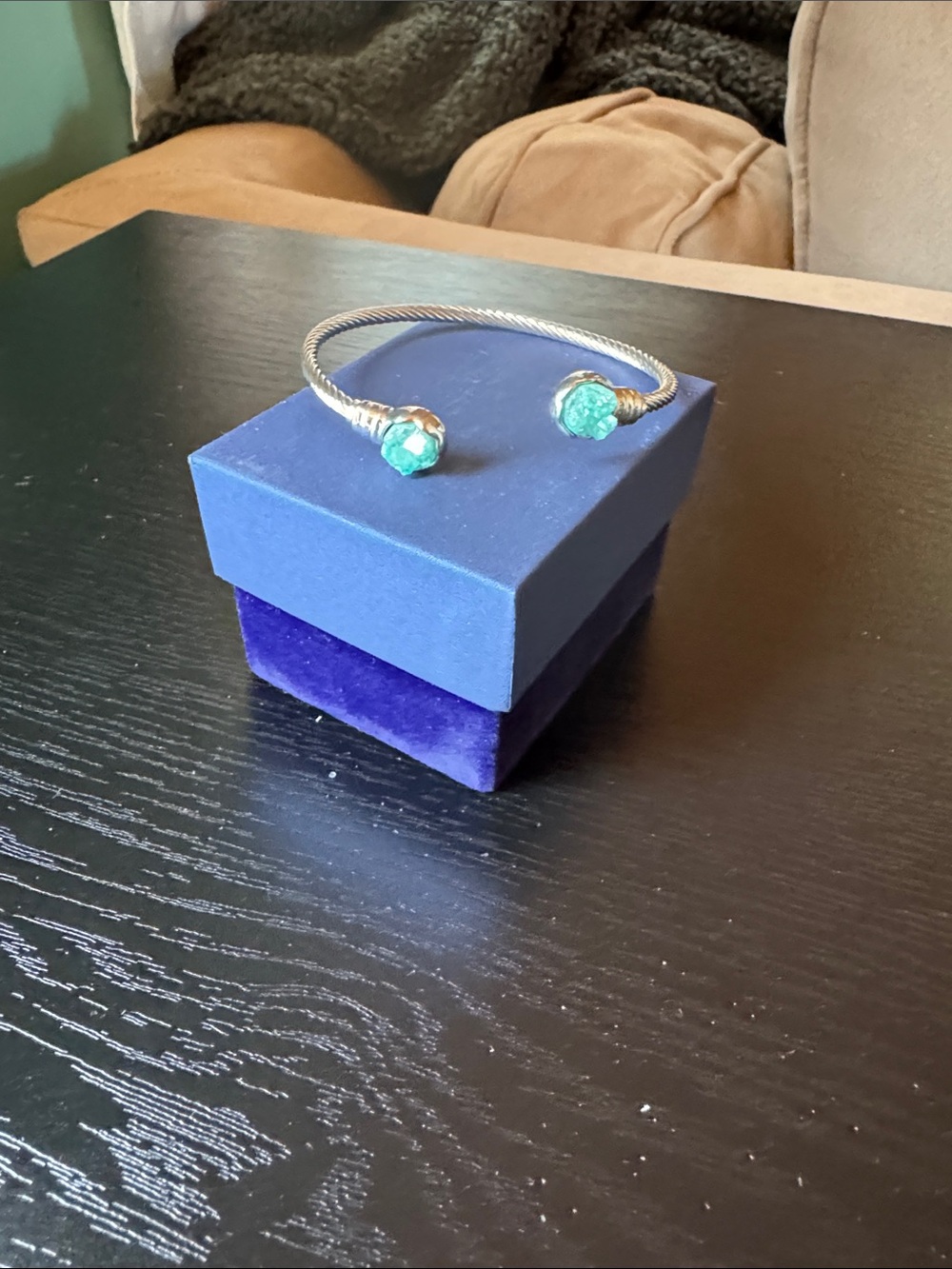 Silver Open Cuff Bracelet with Turquoise Stone Ends